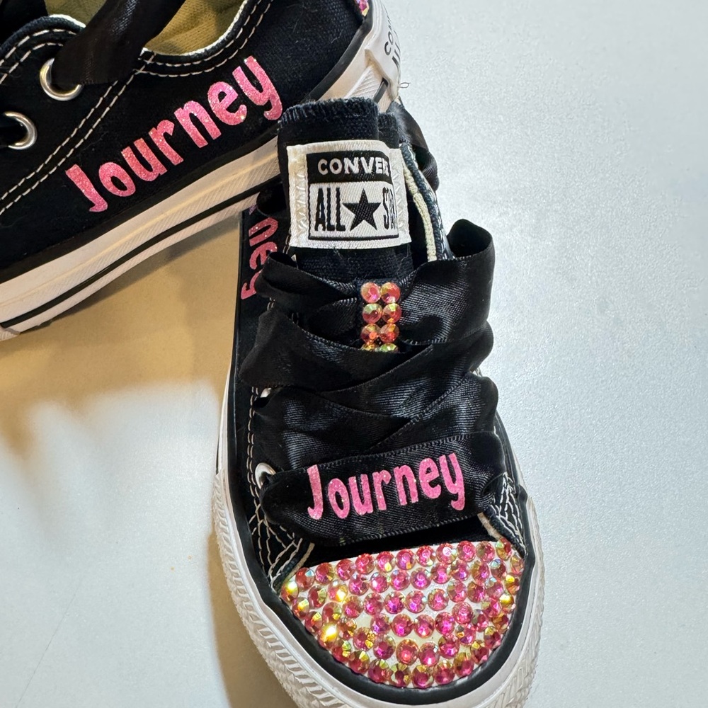 Custom Little Girls Authentic Converse Black Sneakers and custom laces.